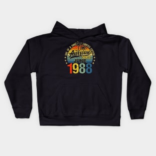 Vintage 34 Years Old June 1988 Decorations 34th Birthday Kids Hoodie